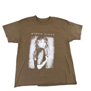 Stevie Nicks Graphic T-Shirt Brown Cotton Portrait Rock Band Tee Large